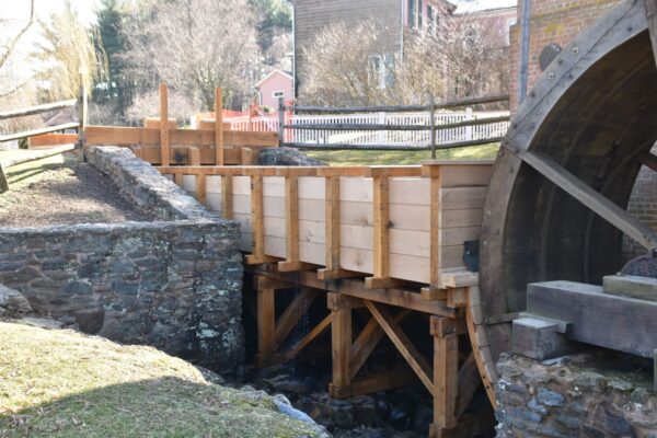 The restored flume at the Union Mills Homestead in 2022.