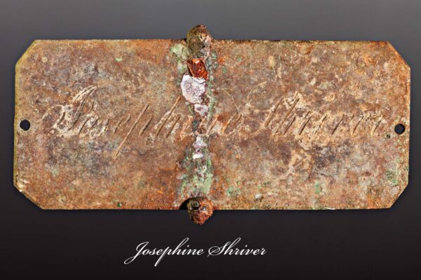Nameplate for Josephine Shriver's coffin.